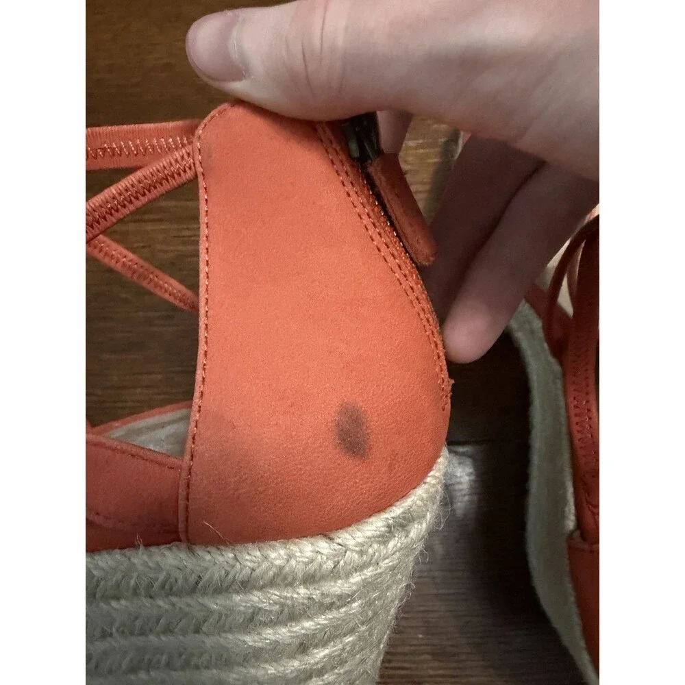 New! Eileen Fisher Wanda Orange Strappy Leather Espadrille Wedge Sandals 6.5